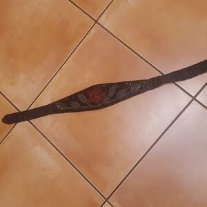 Vintage Black Red Rose Beaded Cumberbund Belt